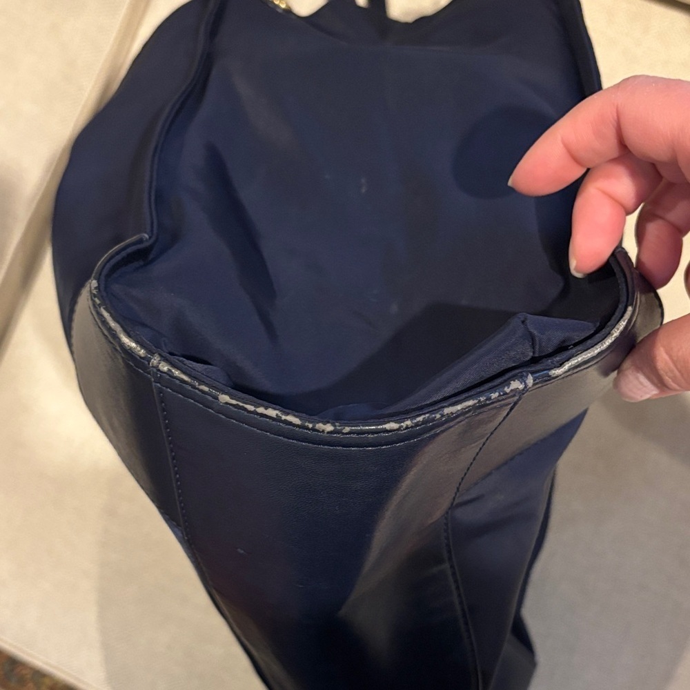 Tory Burch Navy Tote Bag with Logo - Picture 5 of 14